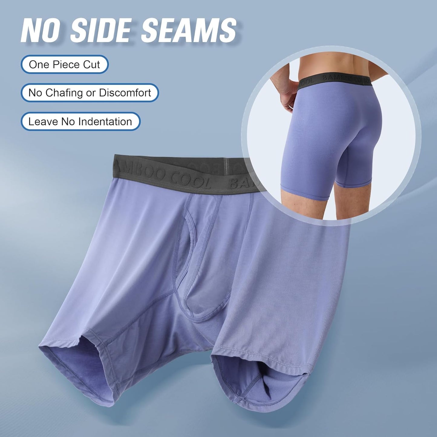 Men's bamboo boxer briefs in light purple with no side seams for comfort and active wear