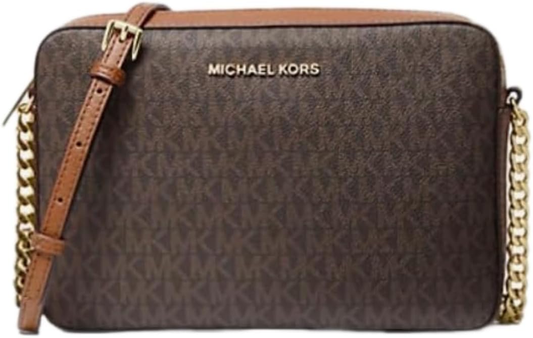 Michael Kors vanilla crossbody bag with stylish chain strap and signature logo pattern