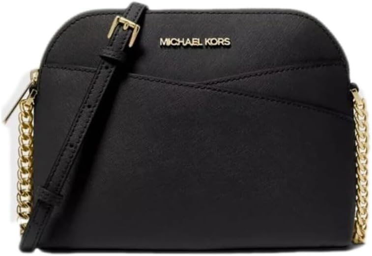 Elegant black Michael Kors crossbody bag with a sleek design and gold-tone chain strap
