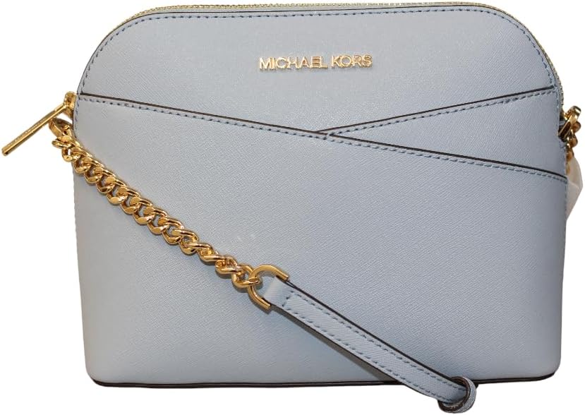 Michael Kors crossbody leather handbag in light blue with gold chain strap for stylish convenience