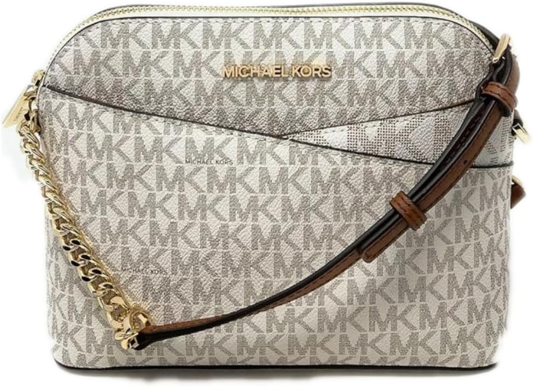 Stylish Michael Kors crossbody leather handbag with signature logo pattern and adjustable strap