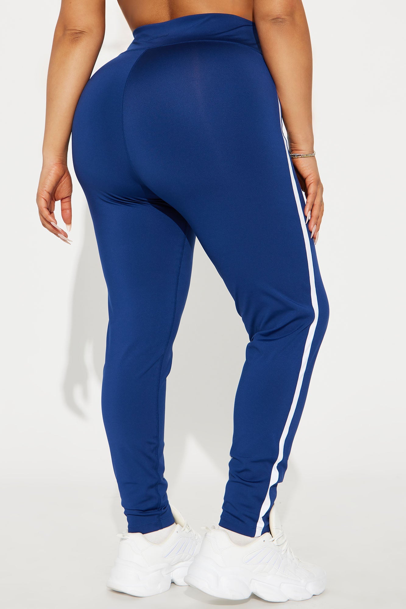 Fashion Nova Midnight Blue Active Leggings with White Side Stripes for Stylish Workouts