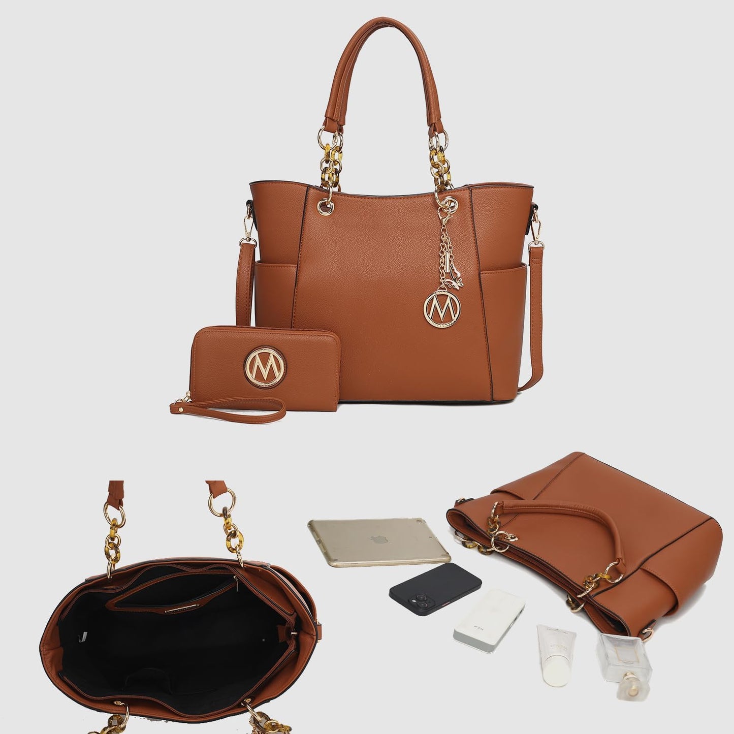 MKF crossbody handbag for women in brown with detachable wallet and spacious interior for everyday use