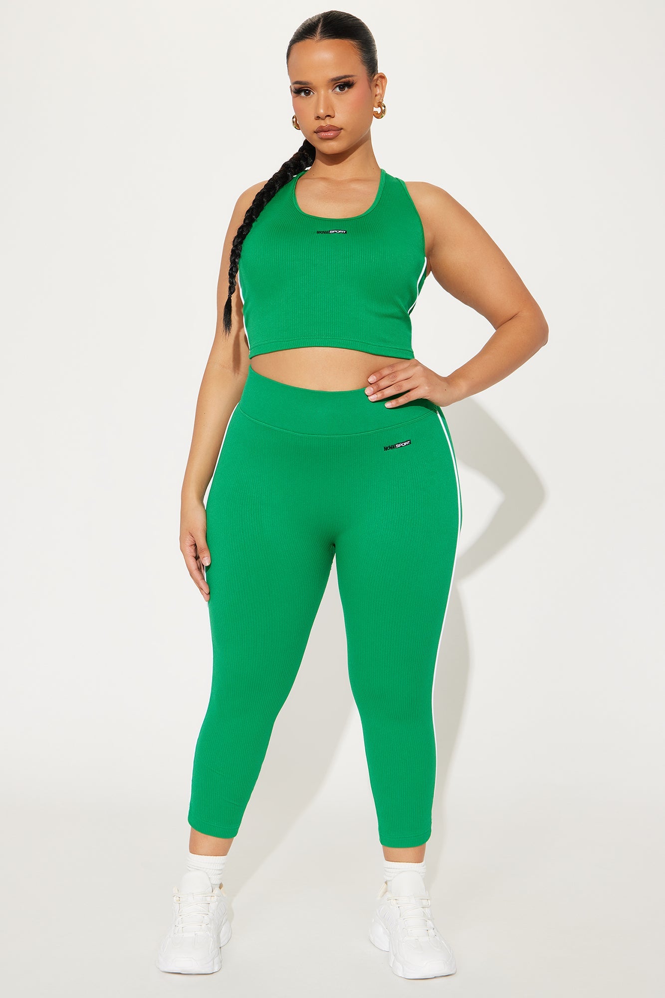 Fashion Nova kelly green capri leggings with matching crop top for a stylish workout look