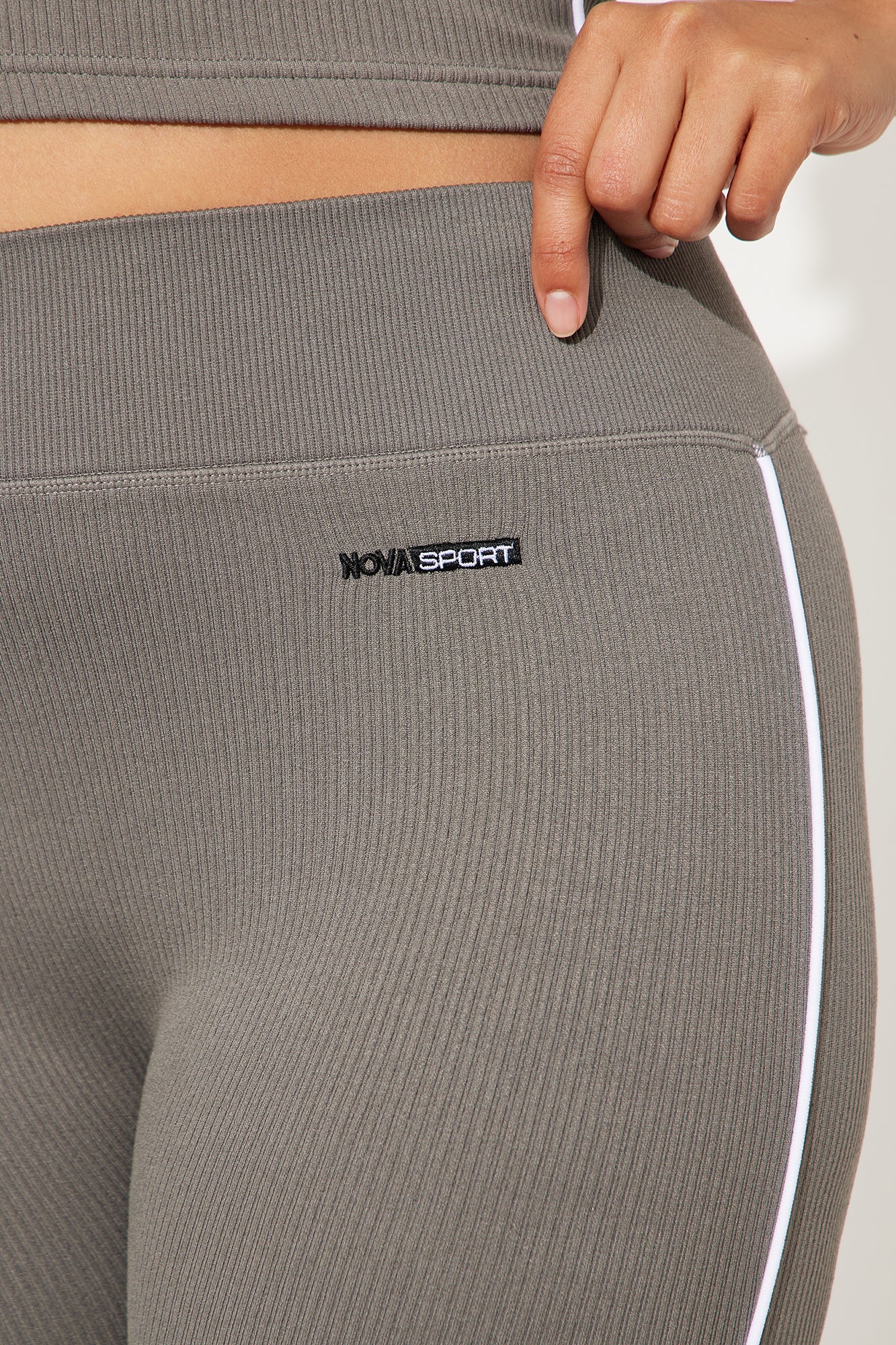 Fashion Nova Nova Sport seamless capri leggings for women in gray with stylish side stripes