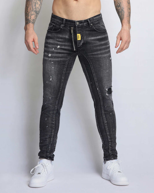 Logeqi ripped black jeans for men with a stylish distressed design and slim fit