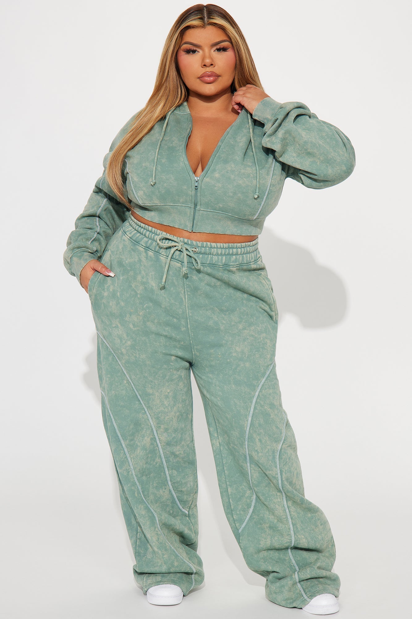 Sage lounge hoodie for women with drawstring and matching pants for cozy loungewear