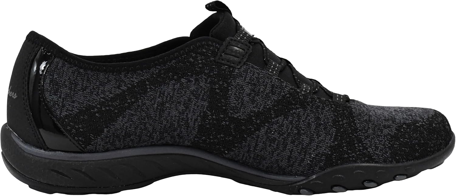 Skechers women's Breathe-Easy sneakers in black with a stretchy knit design and comfortable sole