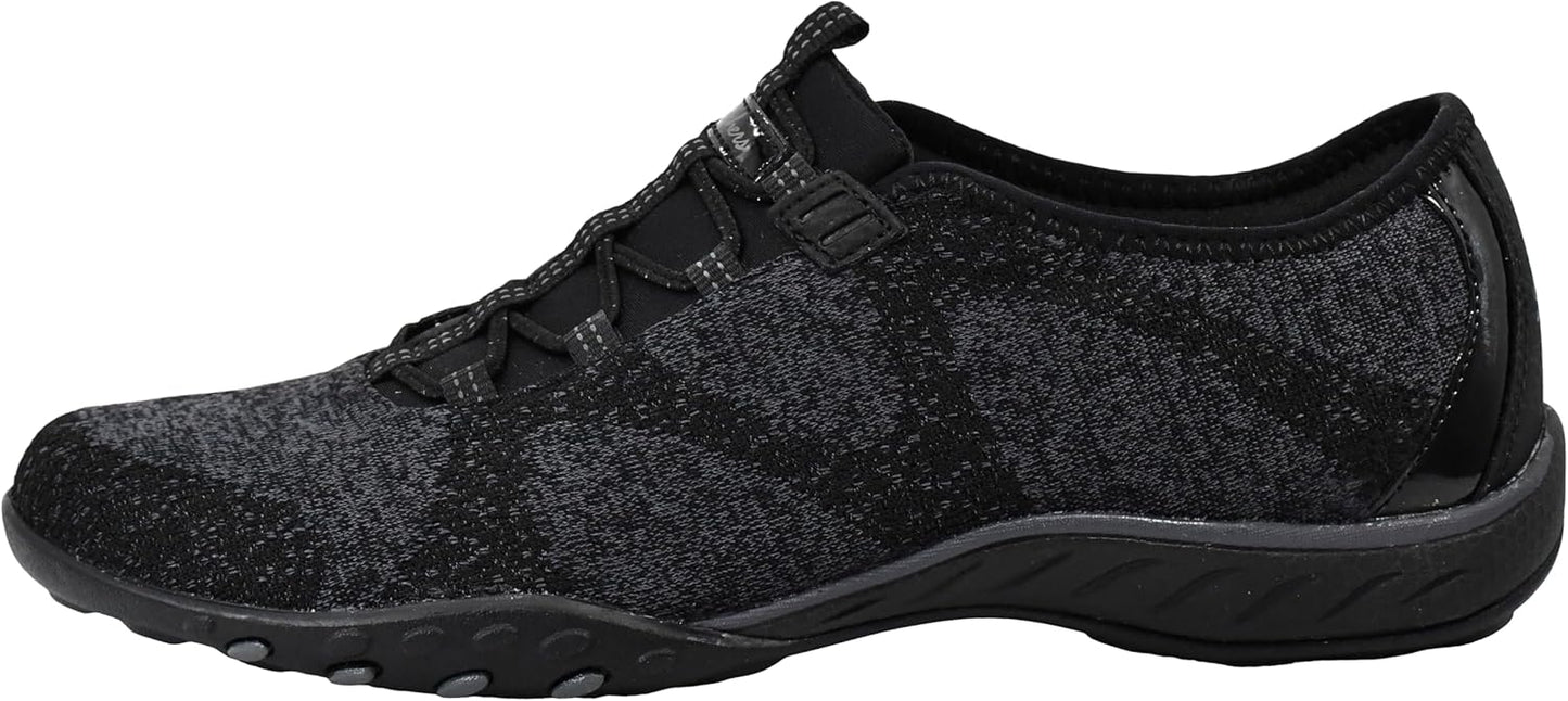 Skechers women's Breathe-Easy sneakers in black with breathable mesh for all-day comfort