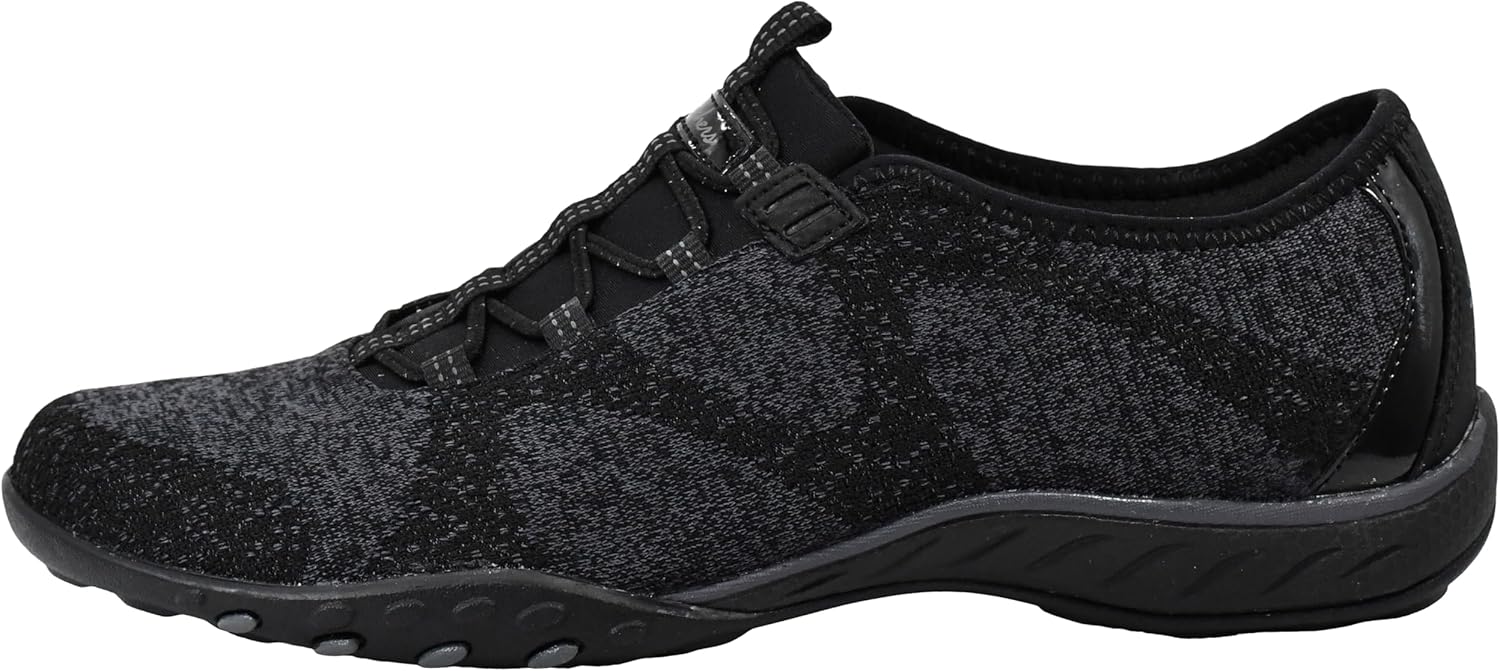 Skechers women's Breathe-Easy sneakers in black with breathable mesh for all-day comfort
