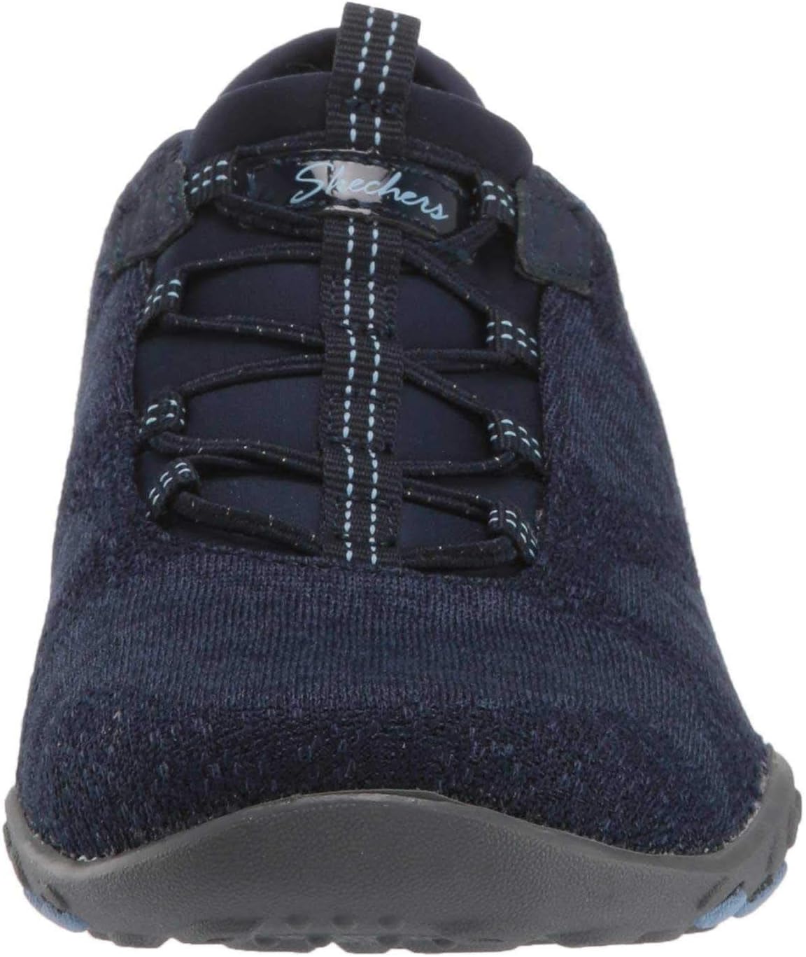 Skechers women's Breathe-Easy sneakers in navy with elastic lacing for comfort and style