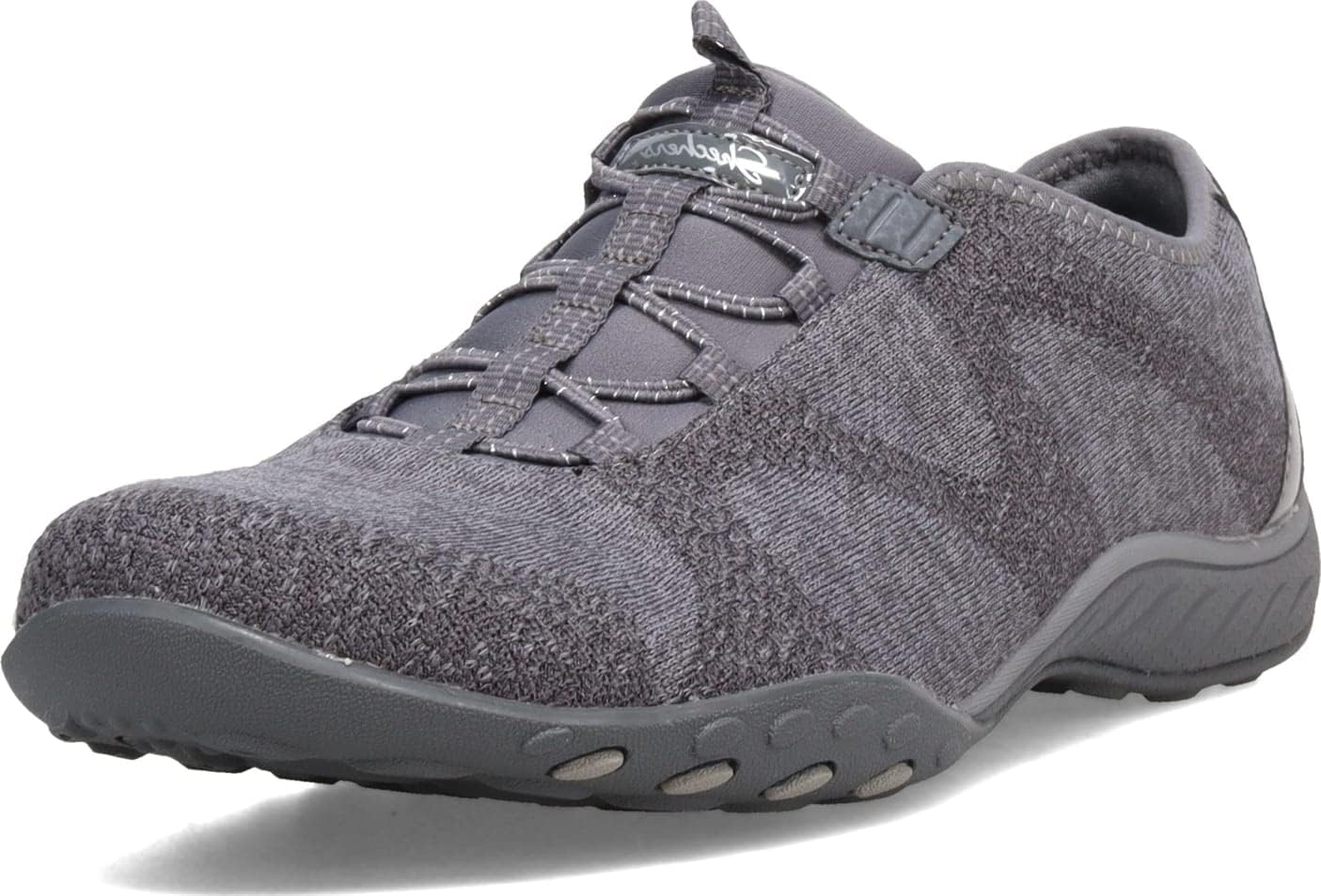 Skechers women's Breathe-Easy sneakers in gray with comfortable slip-on design and breathable mesh upper