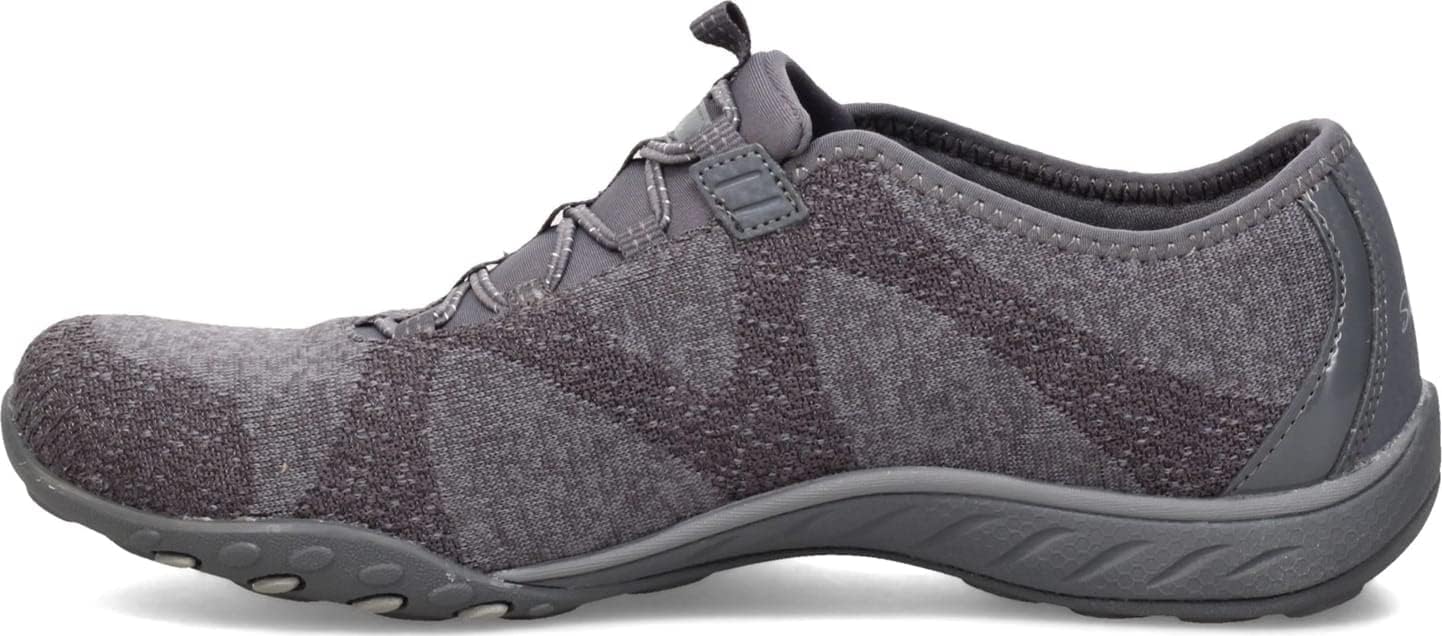 Skechers women's Breathe-Easy sneakers in gray featuring a breathable upper and lightweight sole