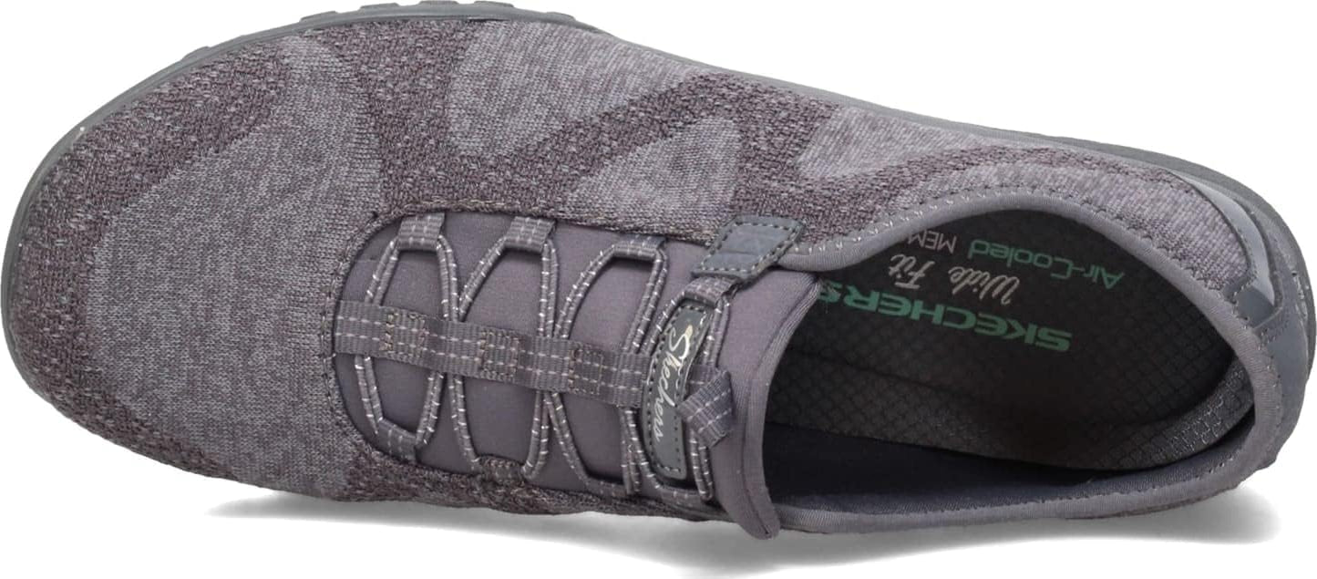 Skechers women's Breathe-Easy sneakers in gray with lace-free design for comfortable wear