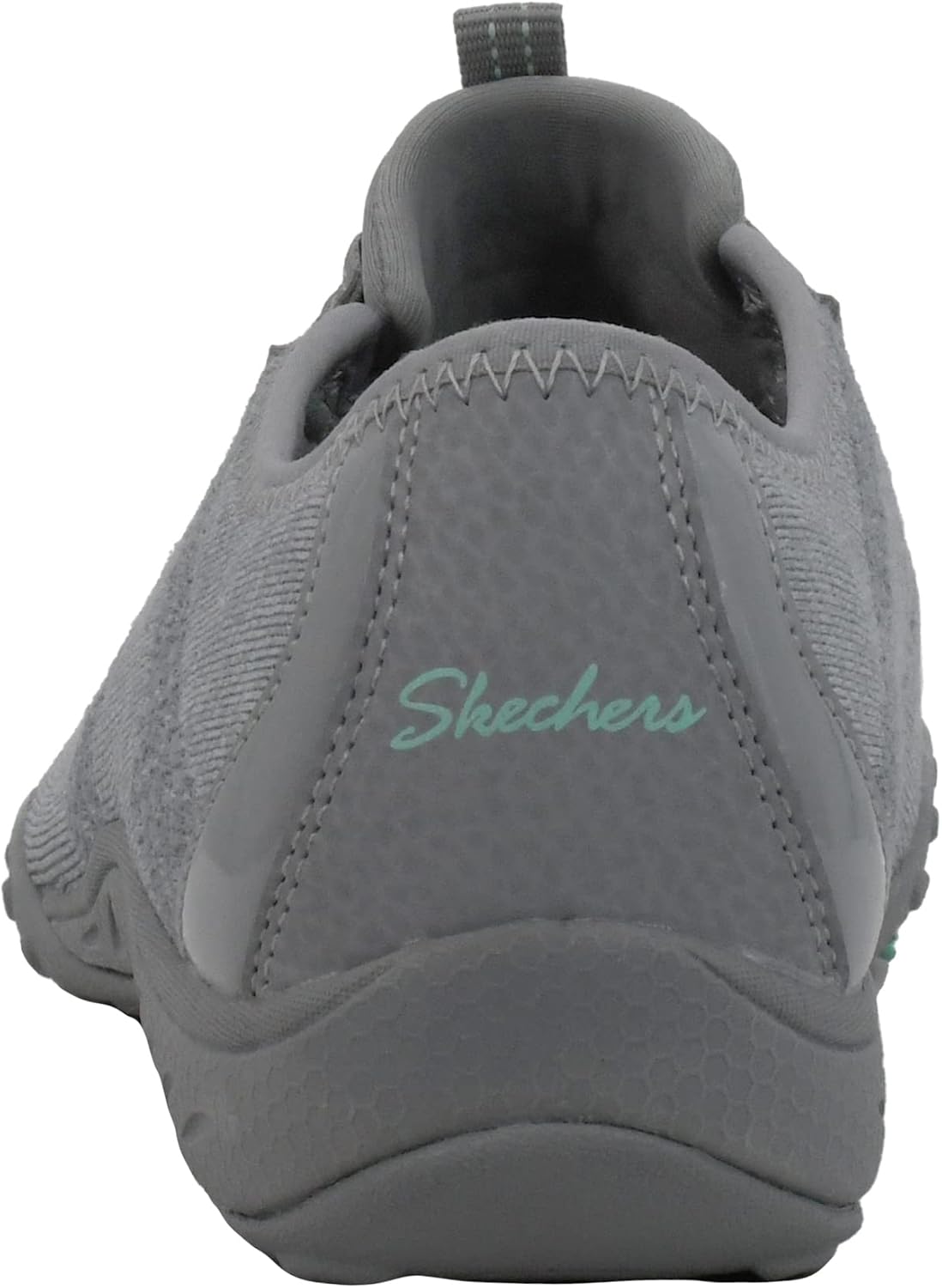 Back view of Skechers women's Breathe-Easy sneakers in grey with breathable mesh design