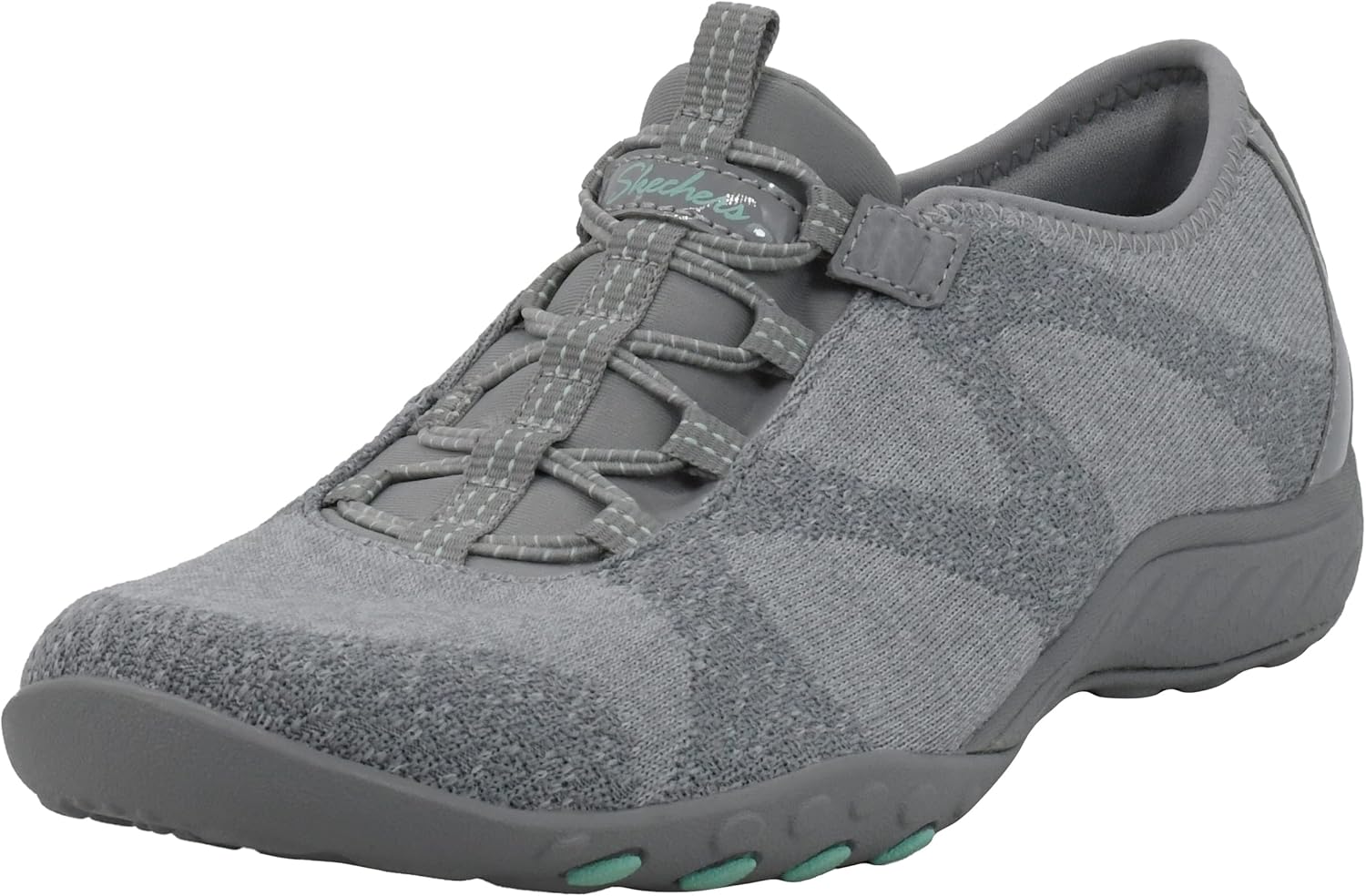 Skechers women's Breathe-Easy sneakers in gray with a stylish slip-on design and cushioned sole