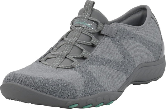 Skechers women's Breathe-Easy sneakers in gray with a stylish slip-on design and cushioned sole