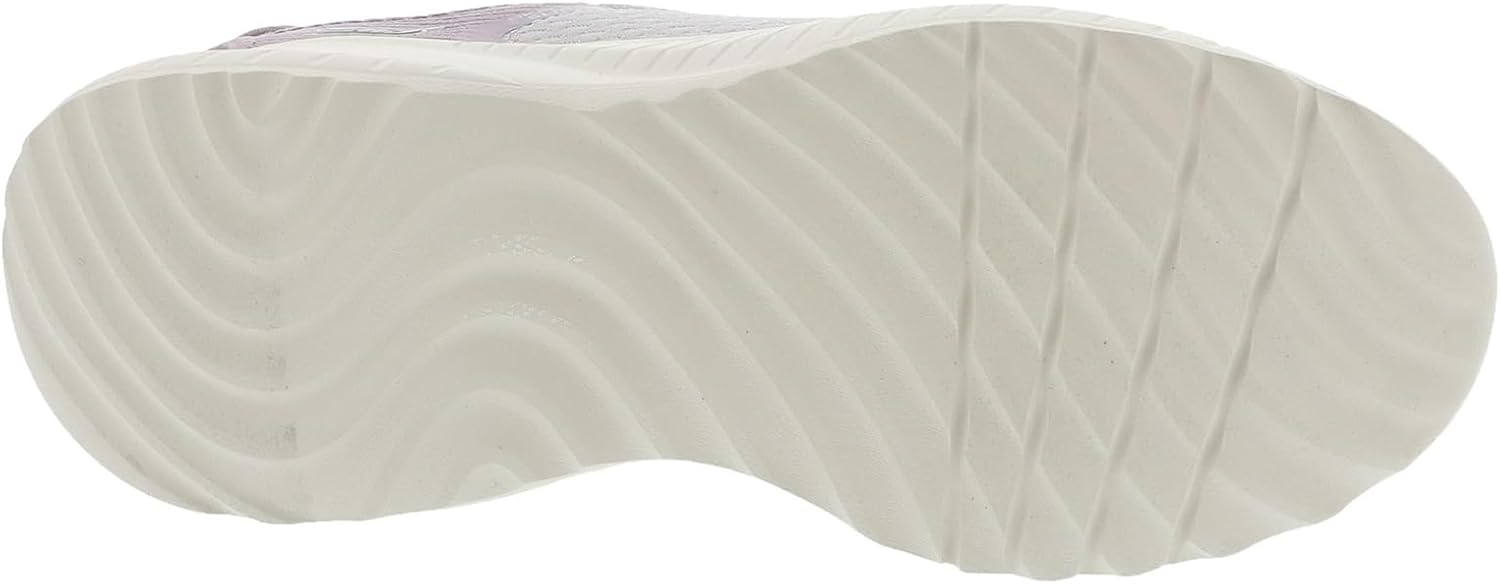 Underneath view of Skechers women's slip-on sneakers showcasing a wave-patterned sole for traction