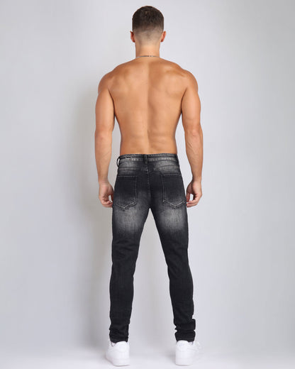 Logeqi Street Art Jeans for men with a slim fit and distressed detailing in dark wash