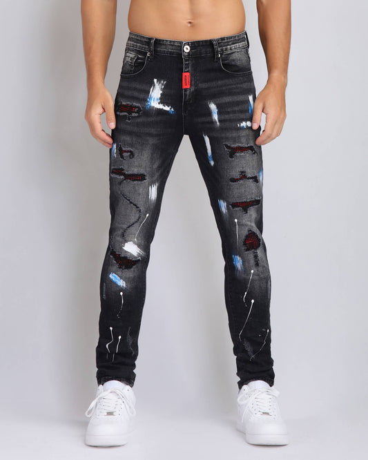 Logeqi street art jeans featuring distressed detailing and a slim fit for a stylish urban look