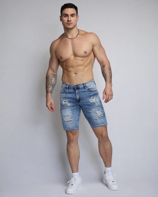 Logeqi summer blue denim shorts featuring a distressed design for a trendy casual look