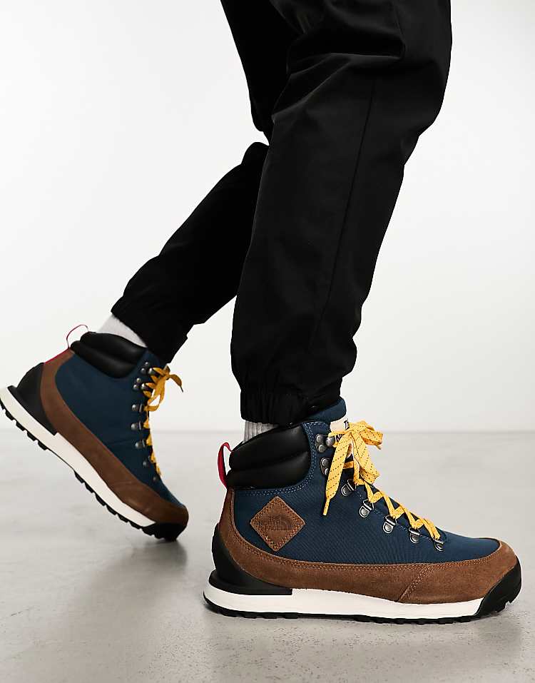 The North Face Back-To-Berkeley IV waterproof hiking boots in blue and brown for outdoor adventures