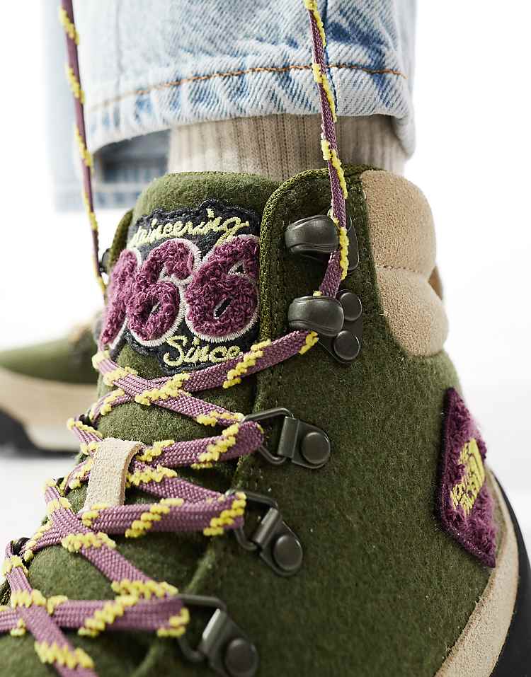 The North Face Back-To-Berkeley IV waterproof hiking boots with green wool upper and yellow laces