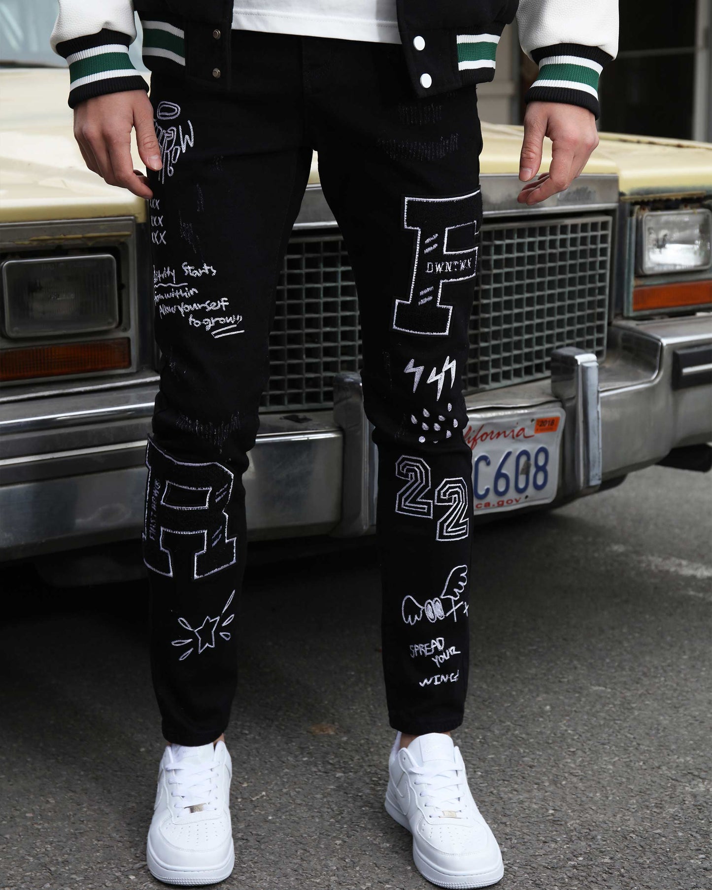 Logeqi Urban Graffiti Jeans featuring unique designs and a stylish fit for a modern look