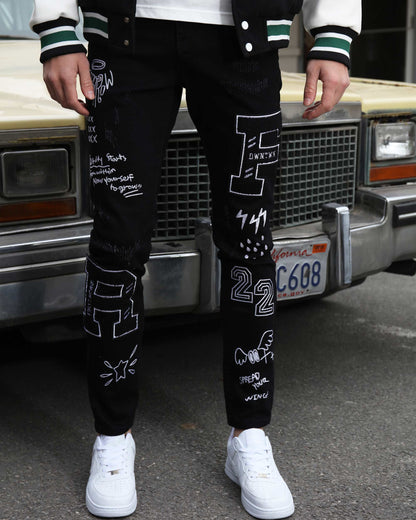 Logeqi Urban Graffiti Jeans featuring unique designs and a stylish fit for a modern look