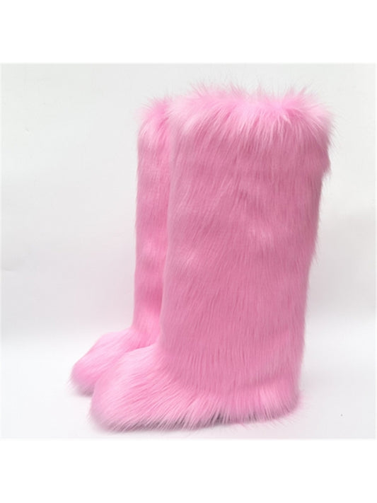 Wholesale7 pink fluff high top boots with soft furry texture for stylish warmth