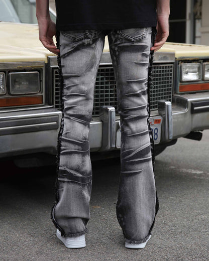 Logeqi vintage black jeans with unique back detailing and a flared design for a stylish look