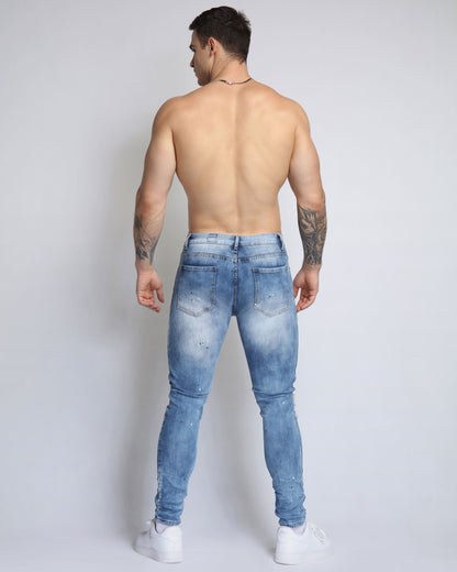 Logeqi vintage ripped denim jeans in light blue with a slim fit for a trendy look