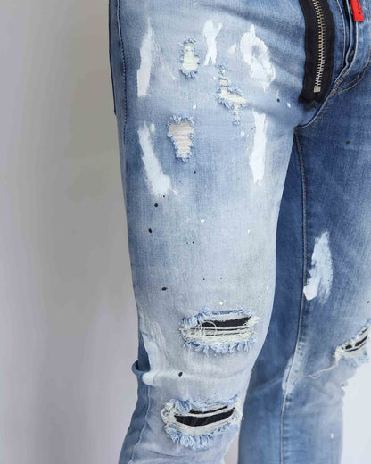 Logeqi vintage ripped denim jeans featuring distressed details and a slim fit design