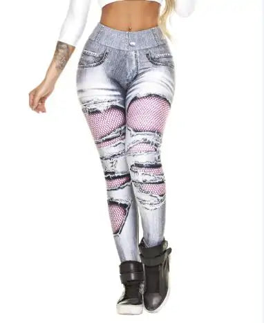 Ripped Jeans Print Push Up Leggings